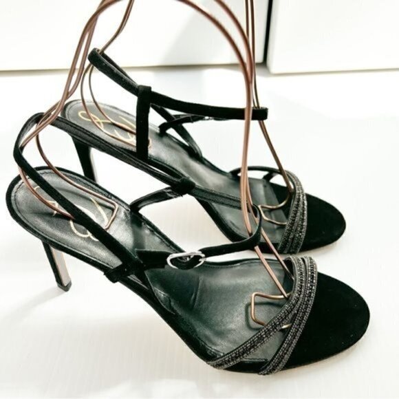 Sam Edelman Heels womens size 10 Black Crystal Daisie Ankle Strapped Sandals - Picture 6 of 13